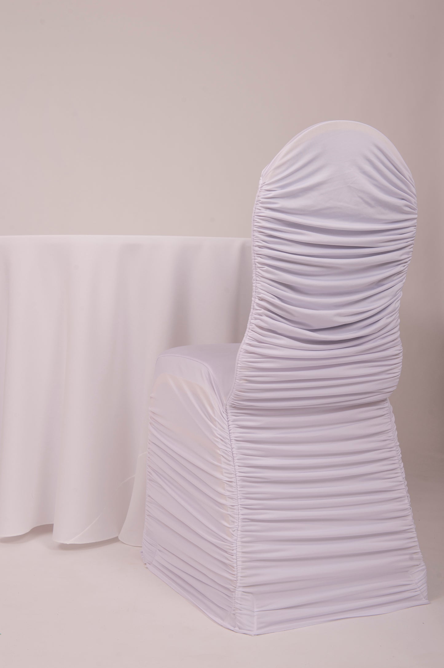 White Ruched Spandex Chair Cover (Round Back)