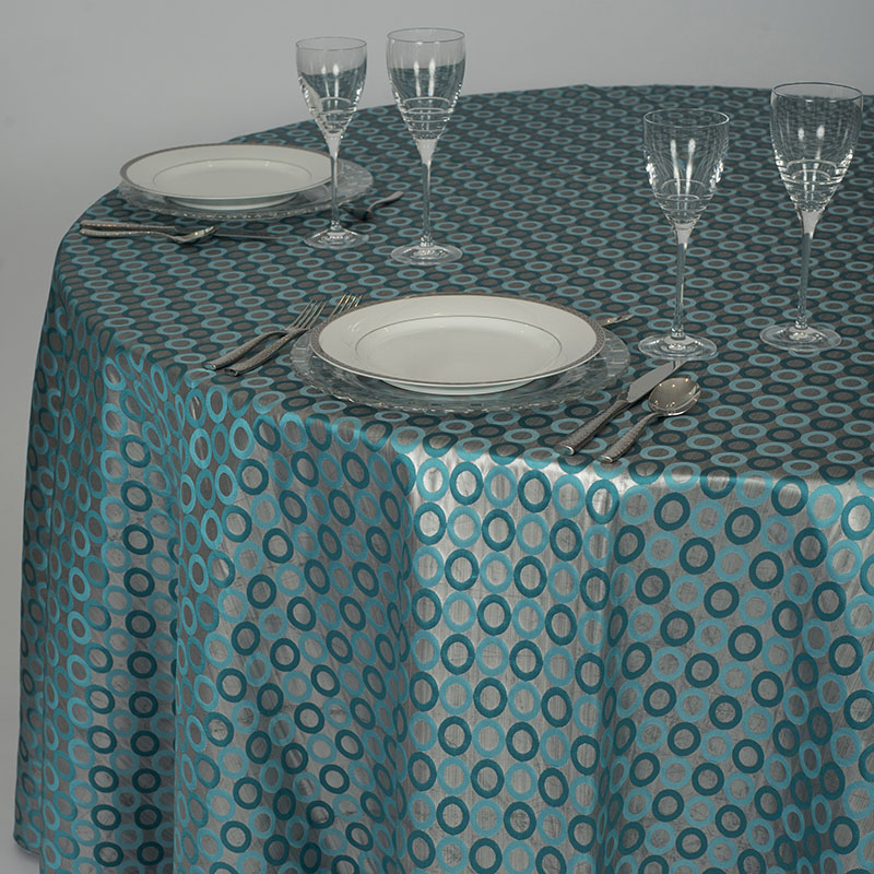 Satin Teal Blue & Grey Pattern Table Linen