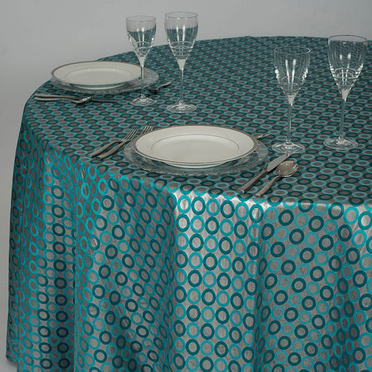Satin Teal Blue & Grey Pattern Table Linen