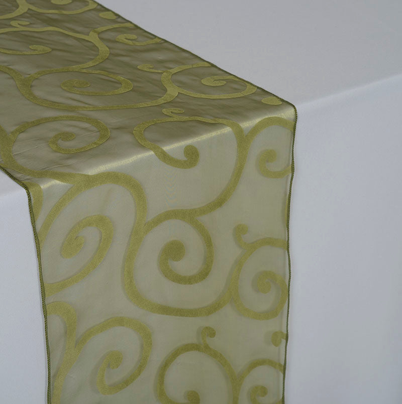 Olive Swirl Sheer Table Runner