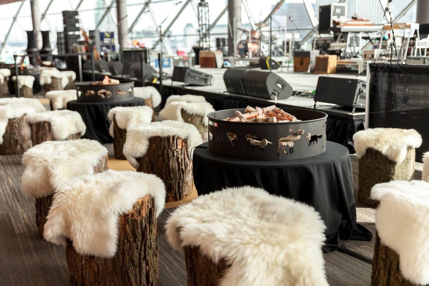 Log Stump with Faux Fur Pelt