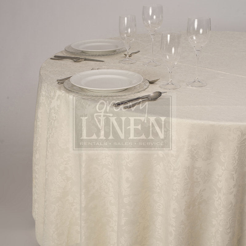 Ivory Scalloped Damask Table Linen