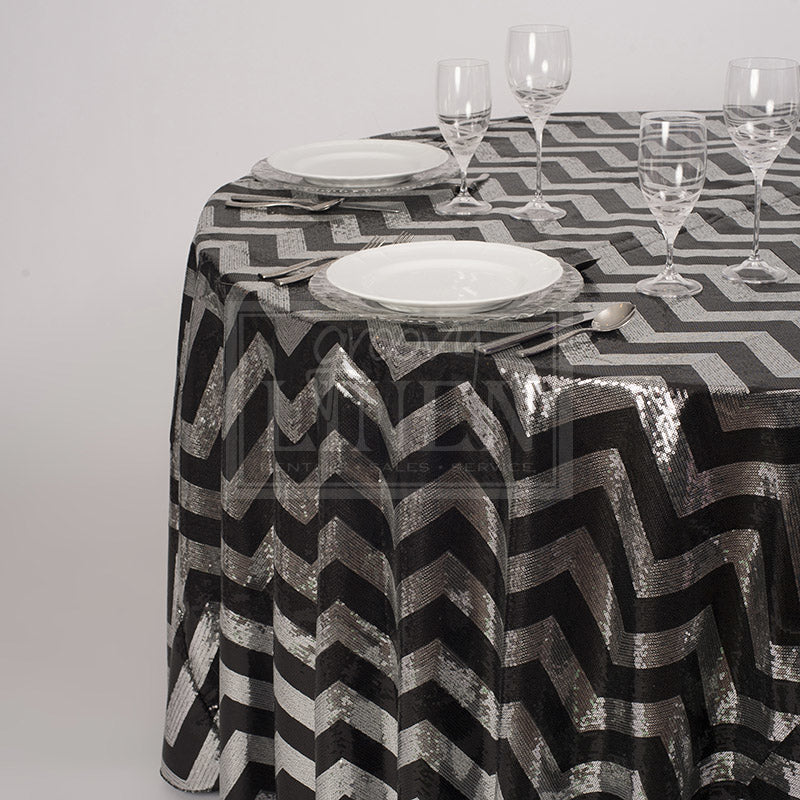 Silver & Black Chevron Sequin Table Linen