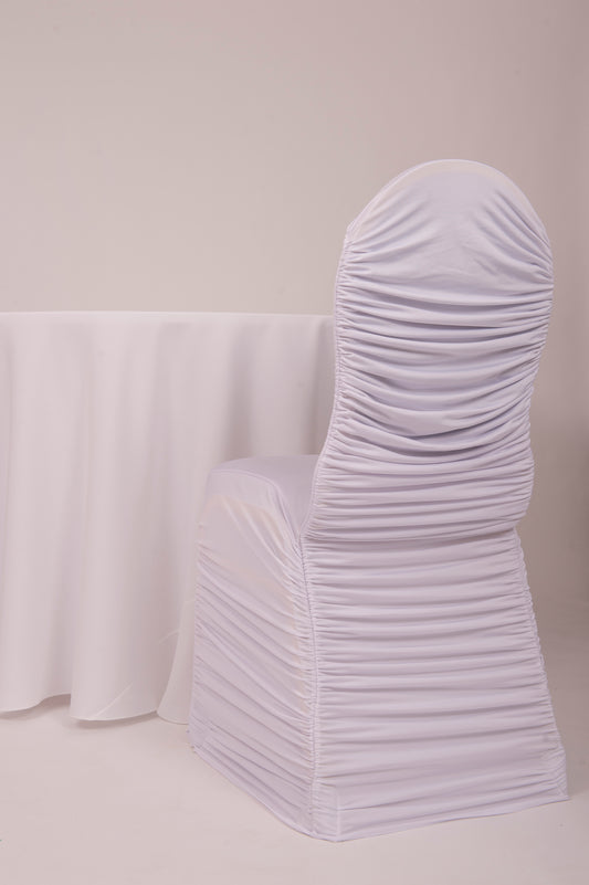 White Ruched Spandex Chair Cover (Round Back)
