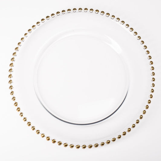 13" Gold Beaded Glass Charger Plate