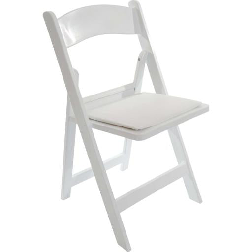 White Resin Folding Chair with Cushion