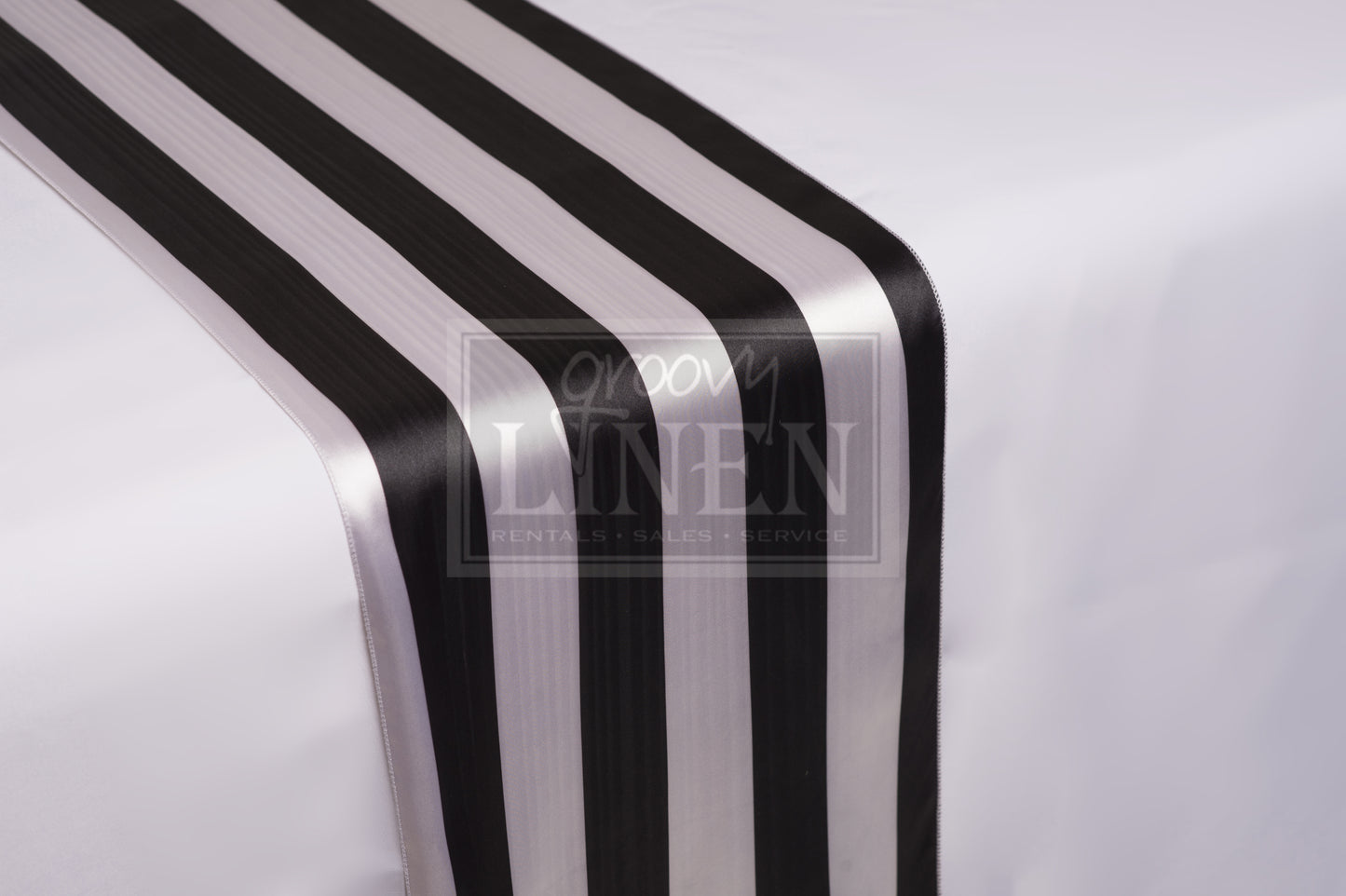 Black and White Satin Striped Table Runner