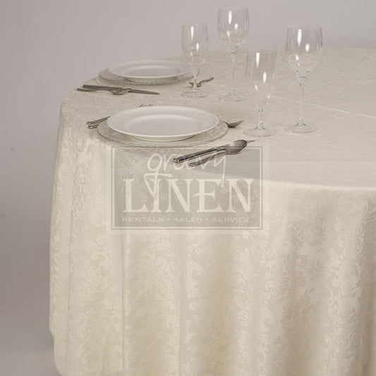Ivory Scalloped Damask Table Linen