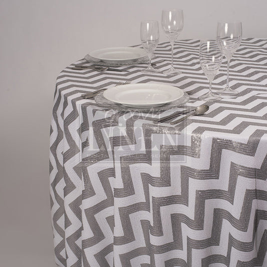 Silver & White Chevron Sequin Table Linen
